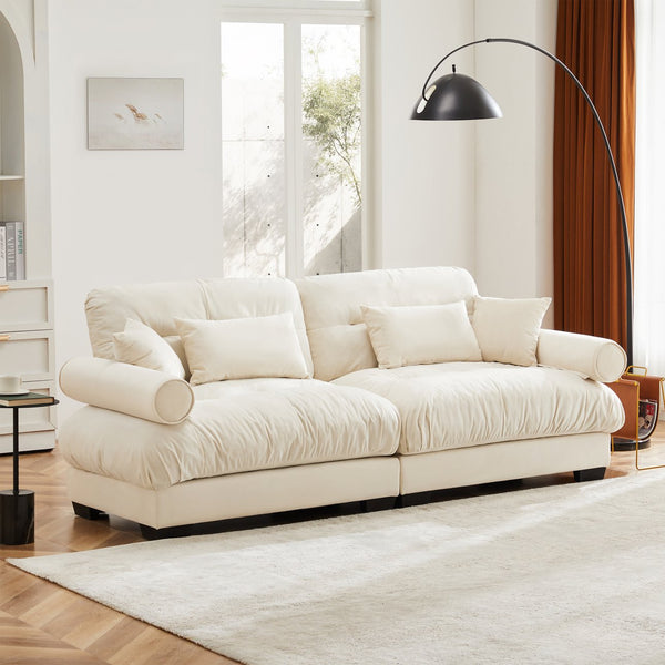 English Elm Large Velvet Two Seater Sofa with Bolster Armrests Plush Cushions for Living Room W714S00855