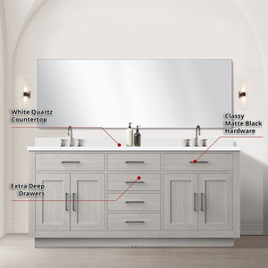 English Elm White Oak Double Bath Vanity Set With White Quartz Top, 70" Mirror & Chrome Faucets For Elegance B2731S01699-GIGA