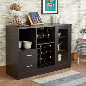 English Elm Hazen Modern Espresso Finish Wine Cabinet with 18-Bottle Rack, Stemware Holder, Shelves & Magnetic Door Espresso 53 L x 22 W x 9 H B2726P255754