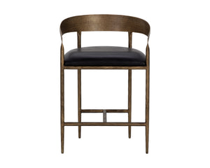 Sunpan Zanatta Stylish Barstool with Antique Brass Frame and Unique Hammered Metal Detailing for Any Space Charcoal Black Leather