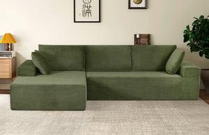 English Elm Cozyform Convertible Sectional Sofa In Dark Green Corduroy, No Assembly, Versatile Comfort & Style B2735P359709