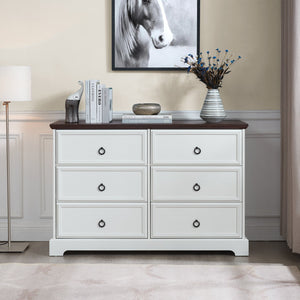 English Elm Modern 6-Drawer Chest of Drawers for Bedroom — Spacious Wooden Dresser with Smooth Glide Drawers, Elegant Patterned Top White W2275P224405