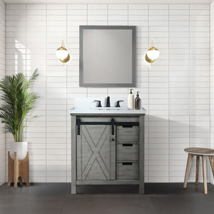 English Elm Ash Grey Bath Vanity 30 in with Cultured Marble Top, Soft-Close Drawers, Mirror & Ample Storage B2731S00797
