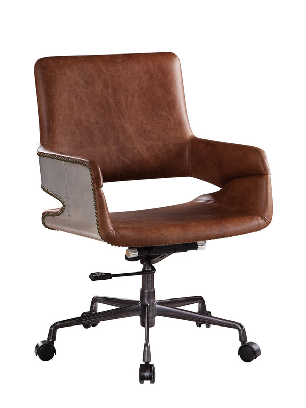 English Elm Kamau Vintage Cocoa Top Grain Leather Office Chair - Executive 360° Swivel, Nailhead Trim, Adjustable Height B2726P378543