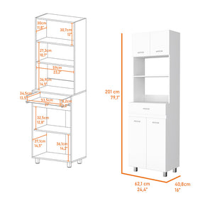 English Elm Auburn Microwave Pantry Cabinet with Open Shelf Drawer and Dual Enclosed Storage B128S00206