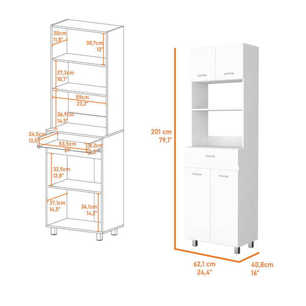English Elm Auburn Microwave Pantry Cabinet with Open Shelf Drawer and Dual Enclosed Storage B128S00206