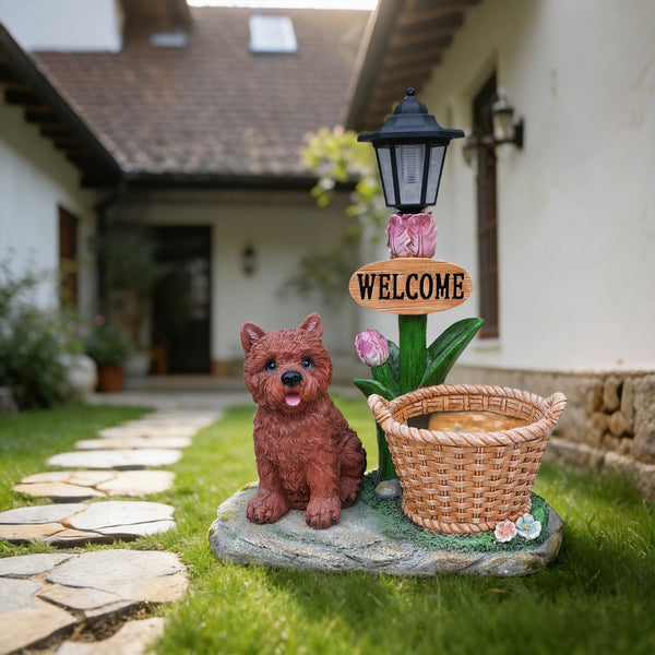 English Elm Labrador Solar Garden Statue with Led Glow and Built-in Succulent Planter Basin W5398P464248