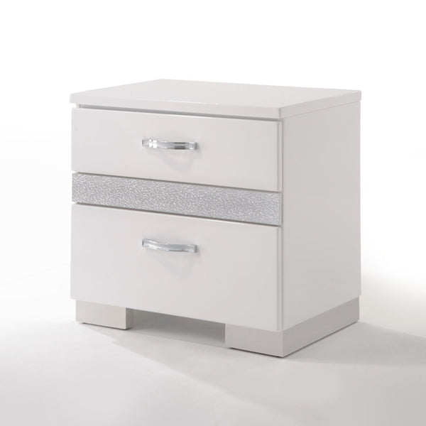 English Elm Naima White High Gloss Nightstand with Jewelry Drawer, Felt-Lined 3-Drawer Modern Accent Table B2726P261854