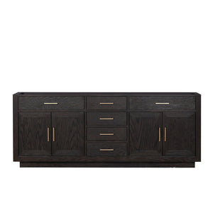 English Elm Black Oak Double Bath Vanity 84" W x 22" D — Midcentury Black Wood Double Sink, Soft-Close, Storage B2731P260872