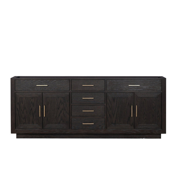 English Elm Black Oak Double Bath Vanity 84" W x 22" D — Midcentury Black Wood Double Sink, Soft-Close, Storage B2731P260872