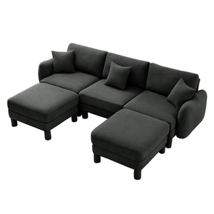 English Elm Boucle U-Shape Sectional Sofa With Shell Armrests & Movable Ottomans - Elegant Dark Grey Comfort W3041S00302