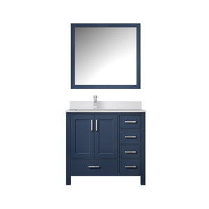 English Elm Navy Blue Bath Vanity Set With White Quartz Top, Chrome Faucet, And Stylish 34-Inch Mirror Included B2731S01270