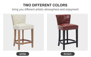 English Elm Bar Stools Set Of 2 - Stylish Brown Leather & Wood Design, 26" Height, Perfect For Dining & Bars W2195P290197