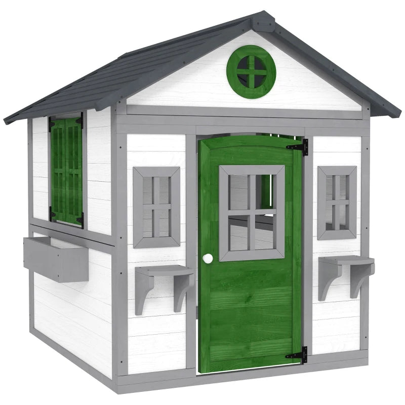 English Elm Toddlers Solid Fir Wood Outdoor Playhouse Cottage with Planter Boxes for Imaginative Play T3971P442799
