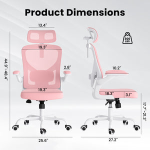 English Elm Ergonomic Office chair with adjustable headrest and lumbar support, breathable mesh, space-saving design Pink,White T3623P368569
