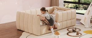 English Elm Upholstered Velvet Toddler Daybed with Removable Guardrails and Solid Slat Support Beige N899P452426A