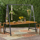 Christopher Knight Home® - Noble House - Huckleberry Outdoor Acacia Wood 88.5" Dining Table with Iron Plant Hanger