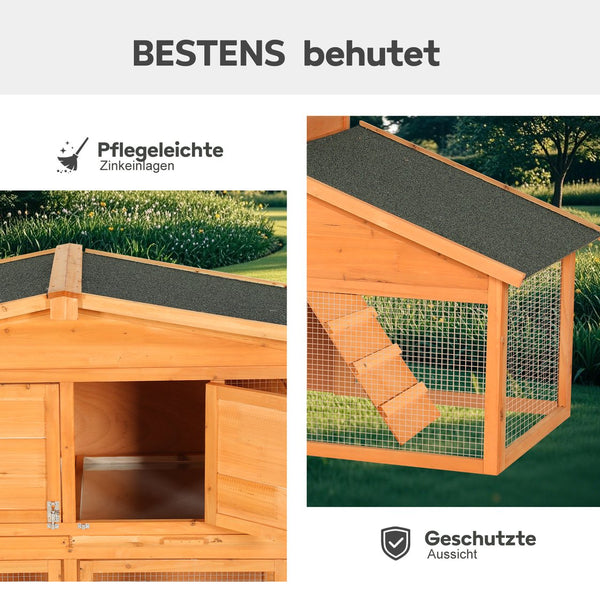 English Elm Extra-large Fir Wood Rabbit Hutch Two Story Outdoor Home with Asphalt Roof and Pull Tray W3921S00003
