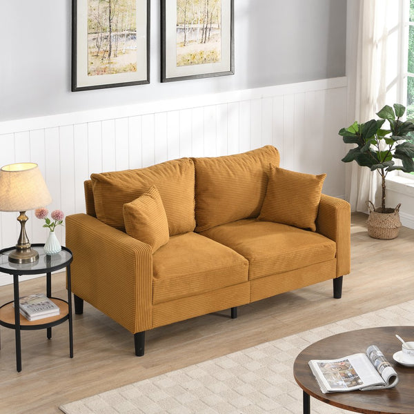 English Elm 57 High-Resilience Loveseat Sofa with Sturdy Wooden Frame, Corduroy Upholstery, Space-Saving Two-Seater Comfort Orange 32.09 L x 25.98 W x 15.55 H W2297P264494