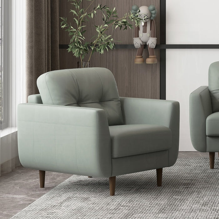 English Elm Radwan Button Tufted Italian Leather Accent Chair with Walnut Tapered Legs B2726P496931