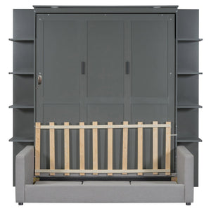 English Elm Queen Murphy Bed with Integrated Sofa Space Saving Fold Down Cabinet for Studio Living Gray LP000591AAE-2