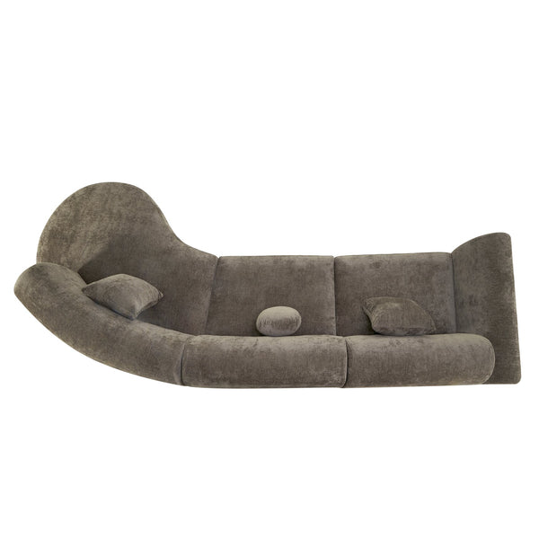English Elm 140" Curved Sectional Sofa 3 Piece Lamb Wool Upholstered Retro Modern Living Room Set N767P277684D