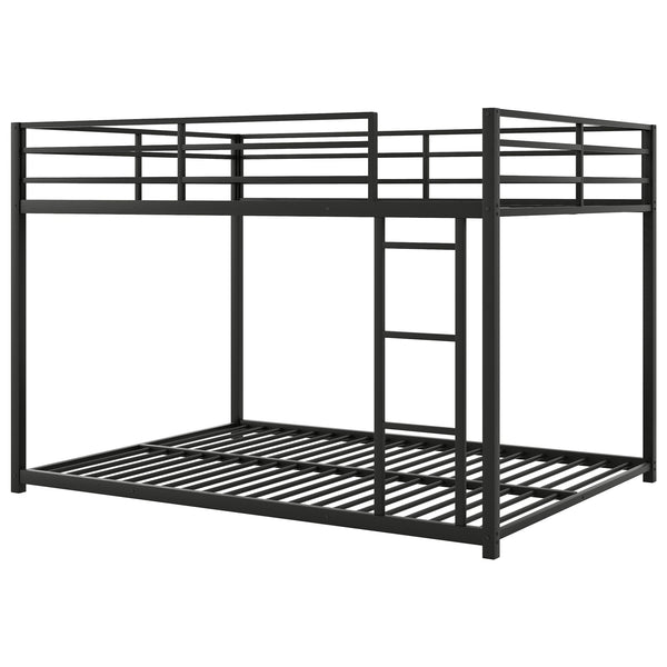 English Elm Full Over Low Profile Steel Bunk Bed with Guardrail and Integrated Ladder Black MF285536AAB