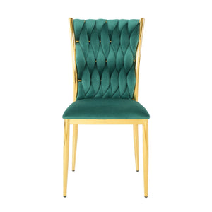 English Elm Modern Velvet Upholstered Dining Chairs with Gold Metal Legs Elegant Set of Two Green W210P309923