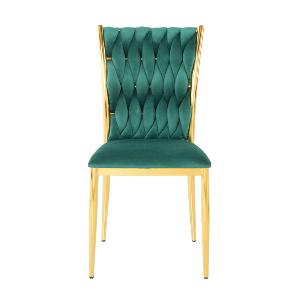 English Elm Modern Velvet Upholstered Dining Chairs with Gold Metal Legs Elegant Set of Two Green W210P309923