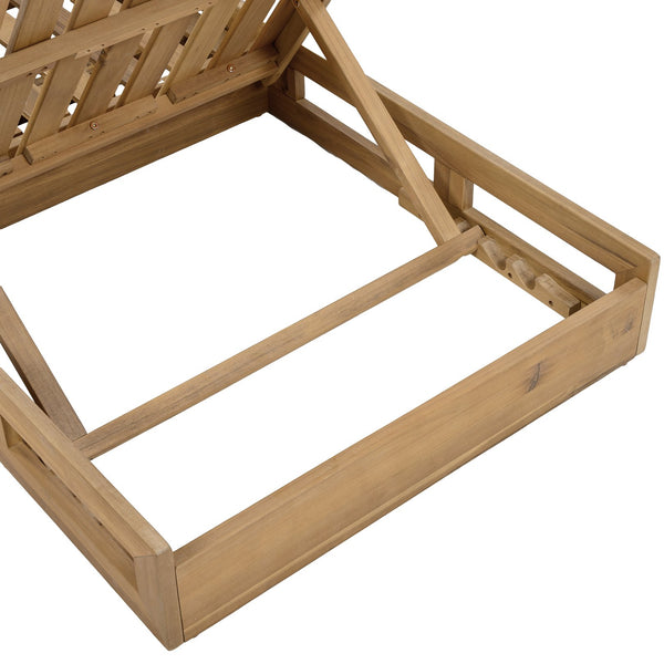 English Elm 2/3 Solid Acacia Wood Outdoor Lounge Chair Foldable Slatted Reclining Patio Chaise Light Brown N770P253442L