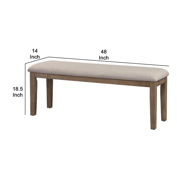 English Elm Rectangular Solid Wood Bench with Upholstered Seat for Bedroom or Entryway B056P416795