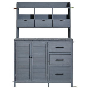 English Elm (with Hutch) Topamx Solid Fir Potting Bench Patio Workstation Spice Rack Drawer Gray N717P404331E
