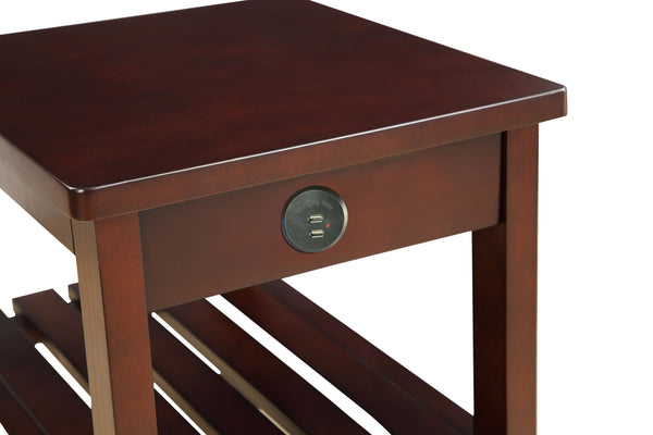 English Elm Wasaki Espresso Finish Accent Table with USB Charging Dock, 2-Shelf Open Storage, Solid Wood Legs B2726P277912