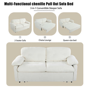 English Elm (old: W3163p269700) Convertible Chenille Sleeper Loveseat with Queen Pullout and Rolling Casters Beige W3163S00099