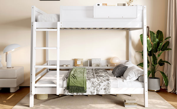 English Elm Full Pine Bunk Bed with Integrated Bookshelves Guardrails and Detachable Frame White W5316S00011