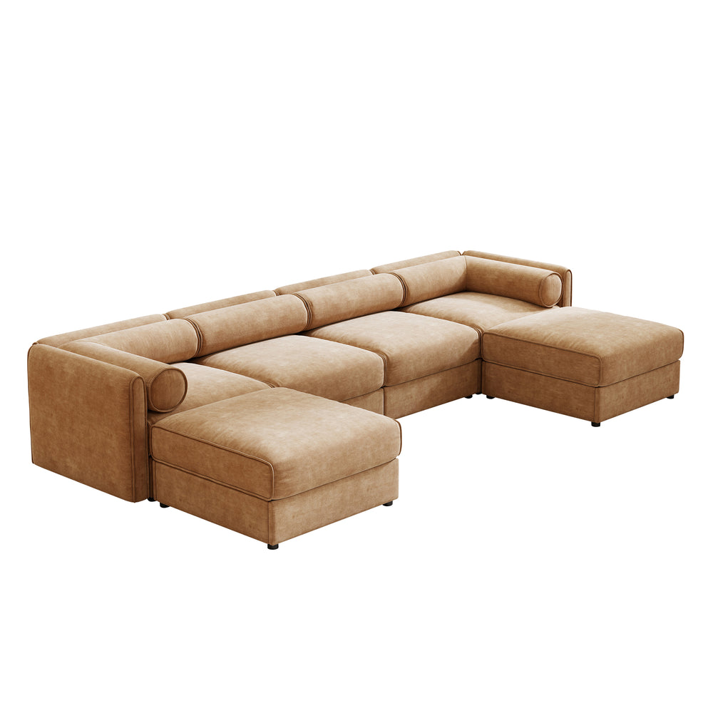 English Elm Modular U-Shaped Sectional Sofa With Storage Ottoman, Deep Seating & Ergonomic Support In Camel W714S01232