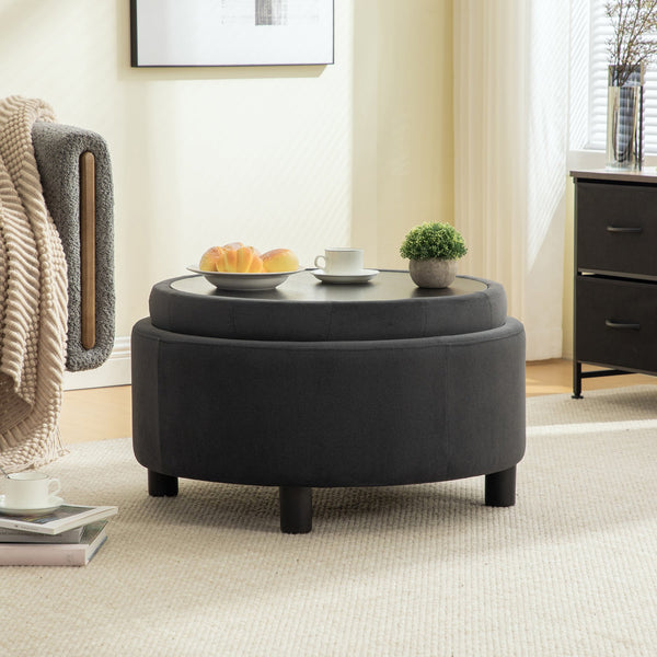 English Elm 29.33"w Fleece Tufted Round Storage Ottoman Reversible Lid Footstool for Living Room Gray W3189P422397
