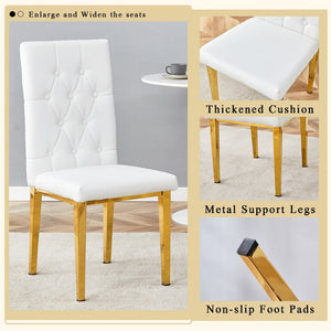 English Elm Table Modern 5-Piece Set: Round Clear Tempered Glass Table With Gold Legs & 4 White Pu Chairs W1151S03833-GIGA