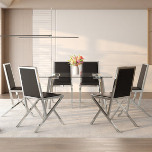 English Elm Table and Chair Set Round Walnut Mdf Top Six Seat Dining with Gold Accent Legs Black+Silver,Transparent W1151S04787