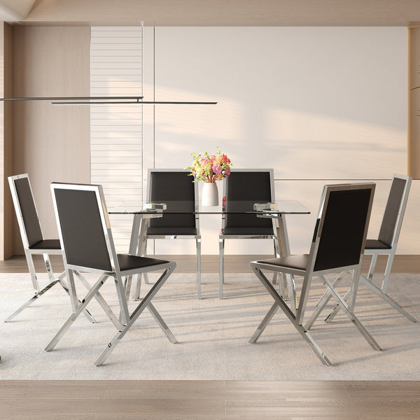 English Elm Table and Chair Set Round Walnut Mdf Top Six Seat Dining with Gold Accent Legs Black+Silver,Transparent W1151S04787