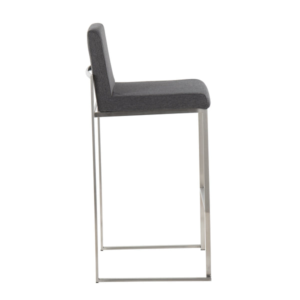 English Elm Fuji 30" High Back Barstool Set Of 3 - Stylish Charcoal Fabric & Stainless Steel For Modern Spaces B202P222199