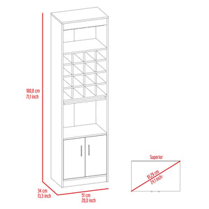 English Elm Illinois Bar Cabinet with 16 Bottle Cubbies, Glass Rack for 8, Cabinet & Open Shelf — Stylish, Ergonomic Storage B128S00031