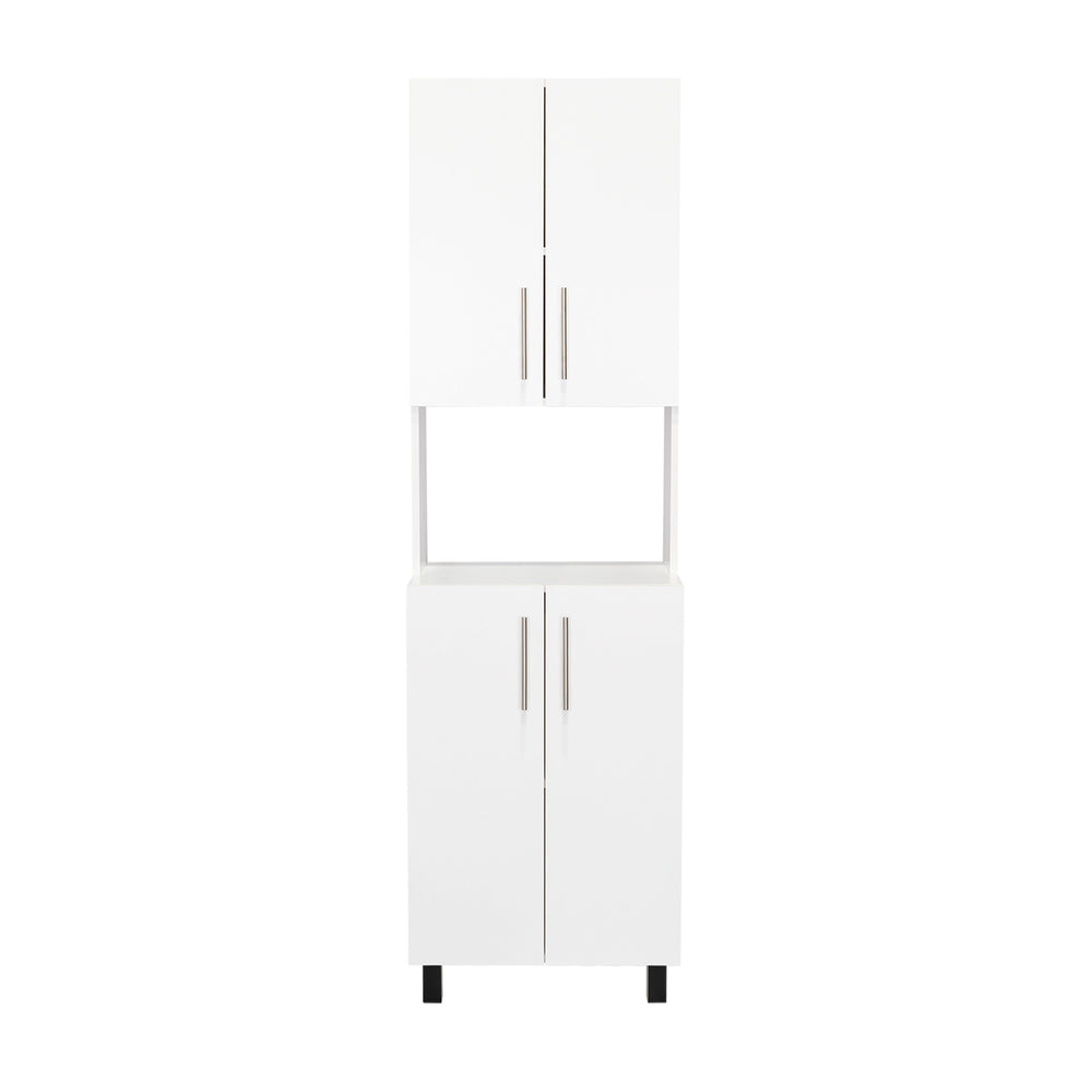 English Elm Linden 76.8" Tall White Kitchen Pantry Cabinet with Hutch, 5 Shelves, Microwave Space, Slim Design B070P264145