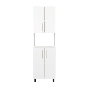 English Elm Linden 76.8" Tall White Kitchen Pantry Cabinet with Hutch, 5 Shelves, Microwave Space, Slim Design B070P264145