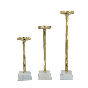 English Elm S/3 Gold Aluminum Pillar Candle Holders with Genuine Marble Base and Ring Detail W2078P490395