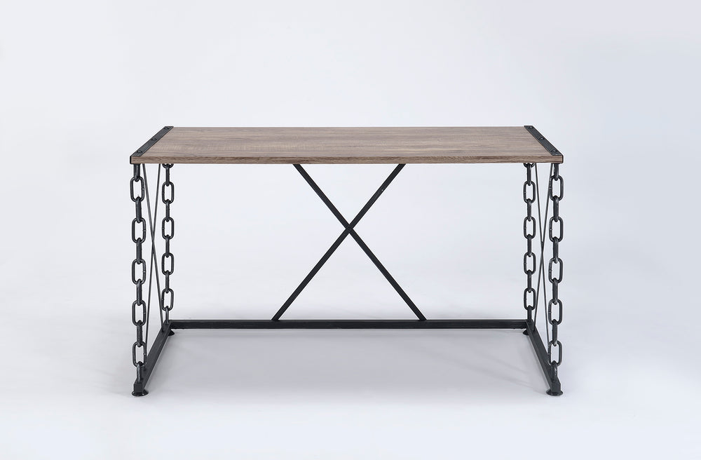 English Elm Jodie Rustic Oak Writing Desk with Antique Black Industrial Chain Base, Melamine Top, 100lb Limit B2726P315639