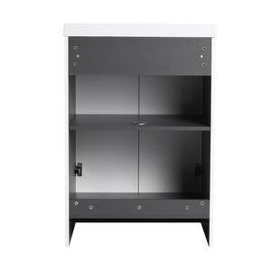 English Elm 24" Freestanding Bathroom Vanity with Integrated Basin Design, Adjustable Shelf & 3 Metal Handles, Eco Plywood Finish White W999P241064