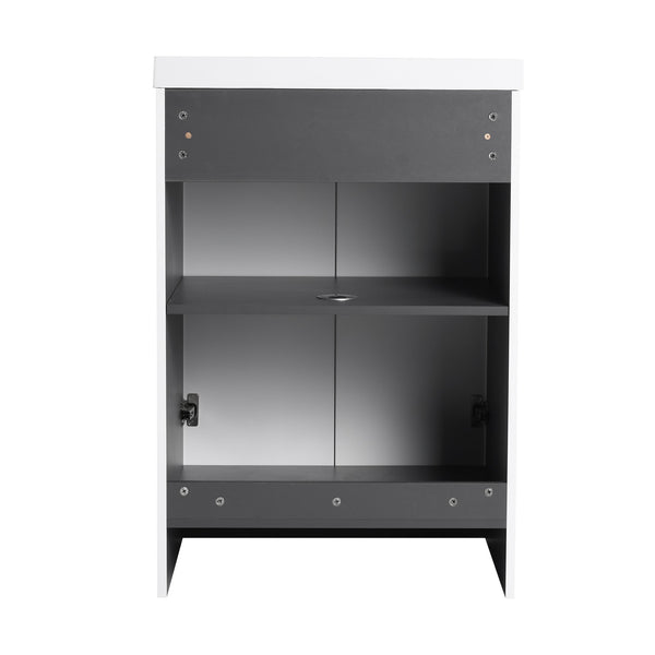 English Elm 24" Freestanding Bathroom Vanity with Integrated Basin Design, Adjustable Shelf & 3 Metal Handles, Eco Plywood Finish White W999P241064