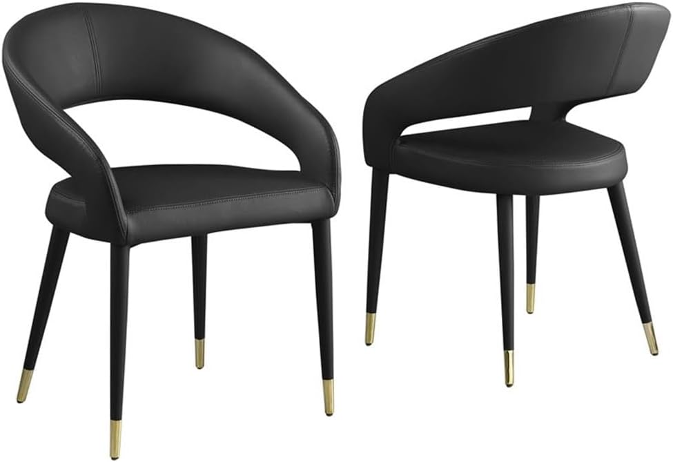 English Elm Modern Faux Leather Dining Chairs Set of 2 Curved Back Gold Tipped Wooden Legs Black B011P439059
