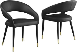 English Elm Modern Faux Leather Dining Chairs Set of 2 Curved Back Gold Tipped Wooden Legs Black B011P439059
